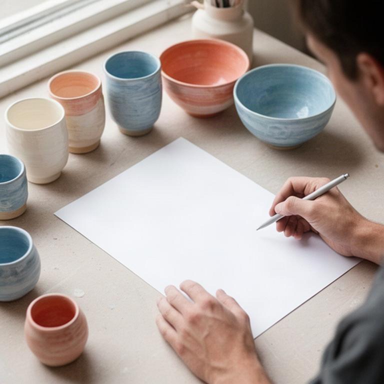 Persona che compila un modulo di contatto accanto a ceramiche smaltate
